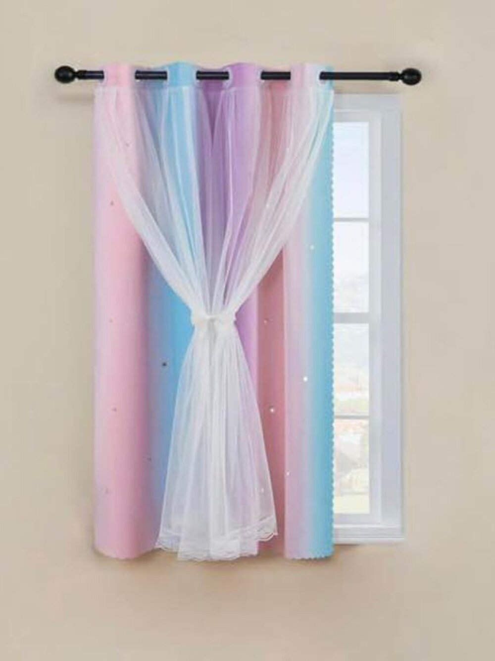 Curtain for Kids Room, Curtain Double Layer Drapes 42 Inchs Long 34 inches Wide